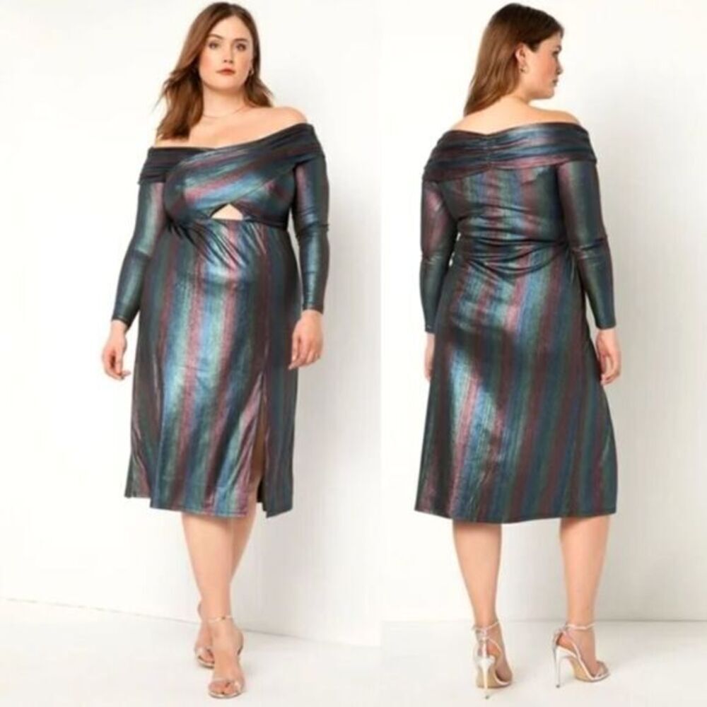 Eloquii Women's Plus Size Cross Bodice Rainbow‎ Dress, 14